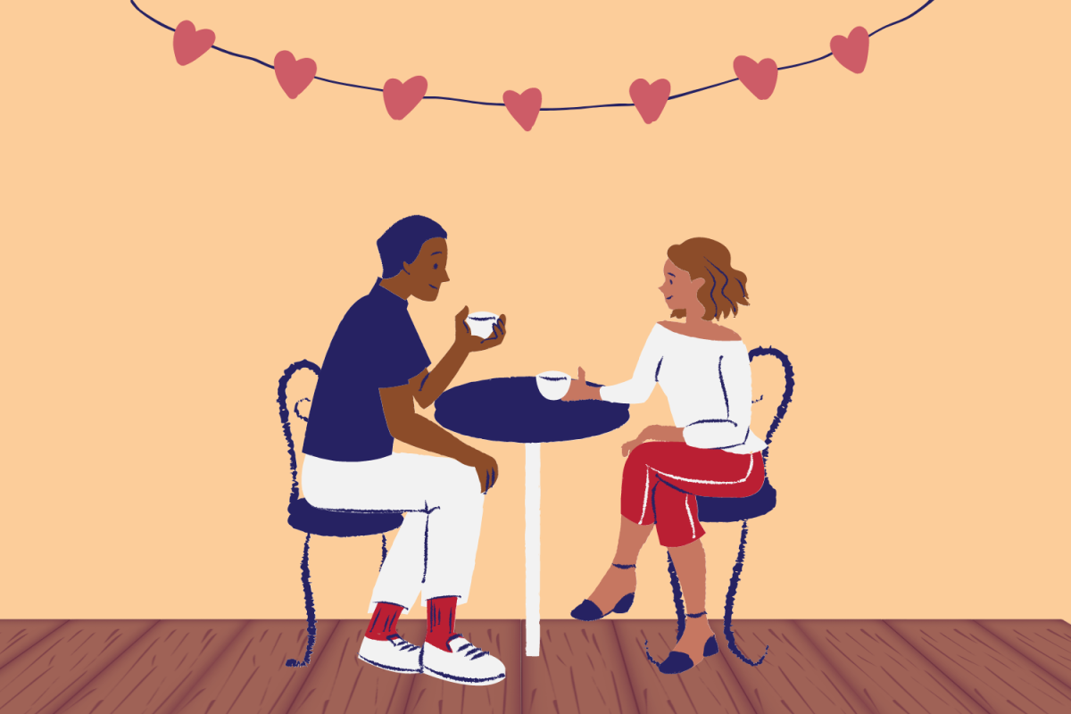 Graphic depicting a couple on a date at a cafe. (Hustler Multimedia/Lexie Perez)