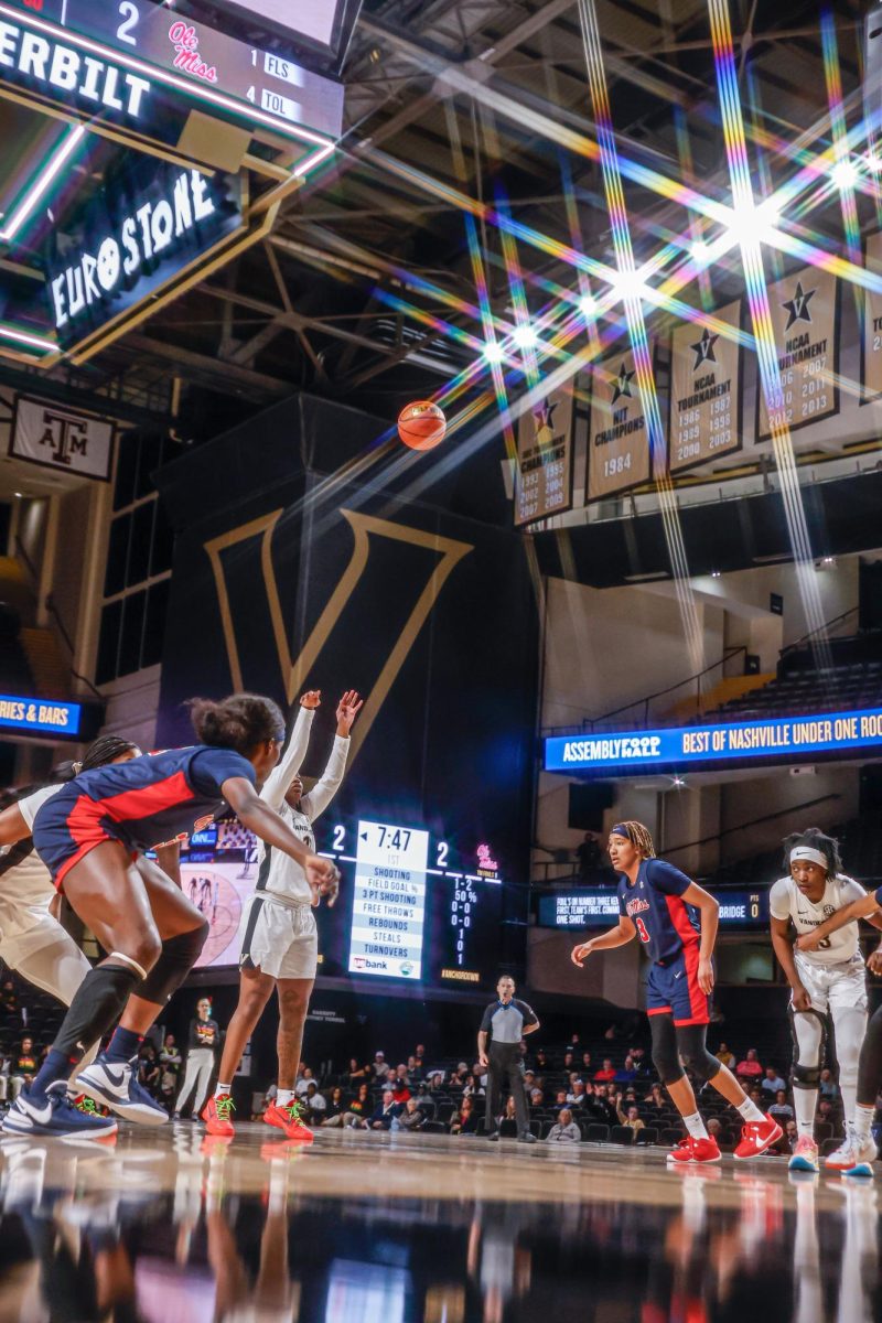 Commodores during a free throw, as photographed on Feb. 1, 2024. (Hustler Multimedia/Josh Rehders)