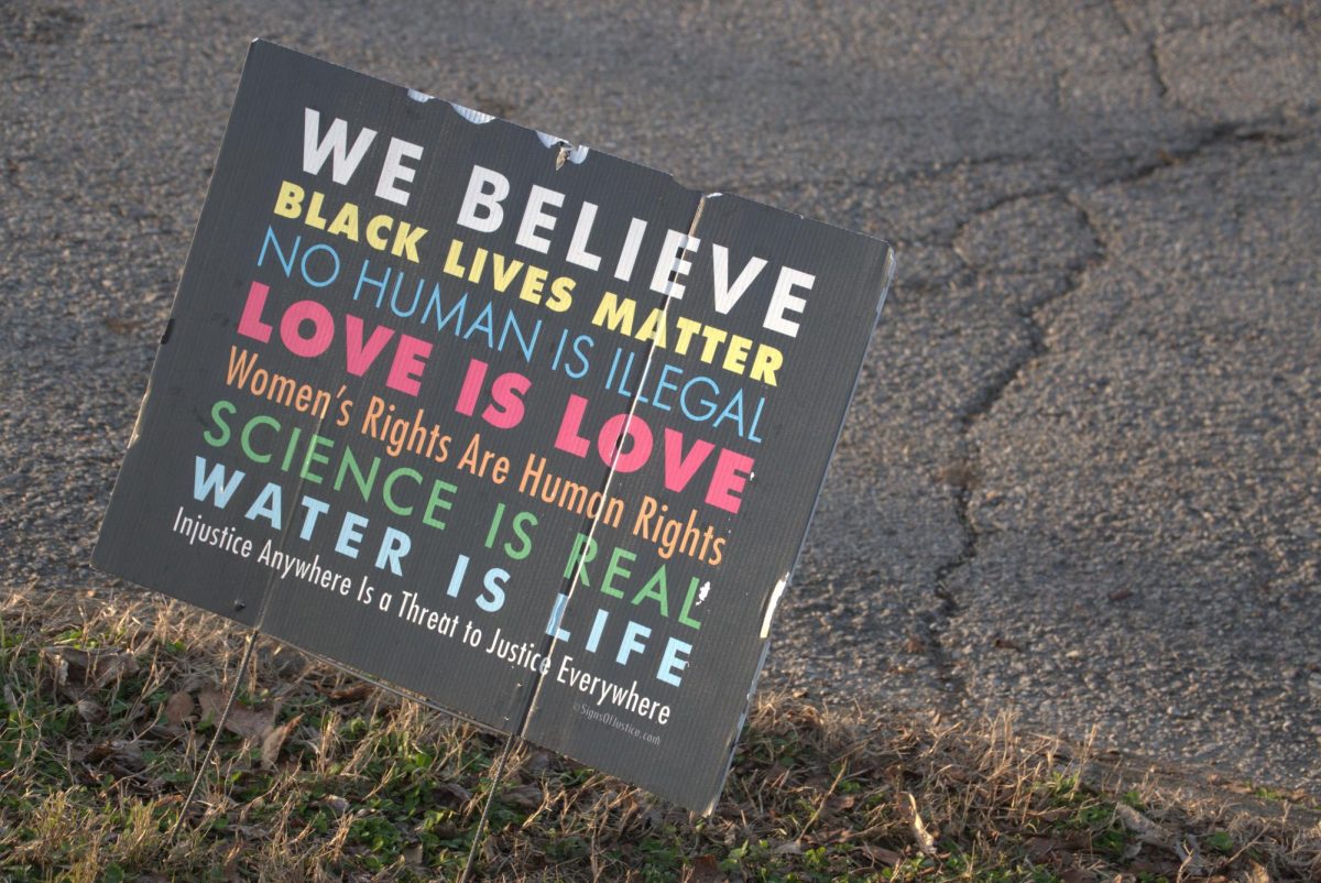 Photograph of We Believe sign in a neighborhood yard, as photographed on Feb. 3, 2024. (Hustler Multimedia/Isaac Ayala Vega)