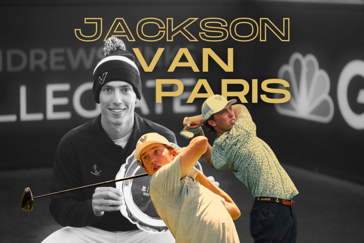 Jackson Van Paris posing with a trophy and swinging a driver. (Hustler Multimedia/Lexie Perez)
