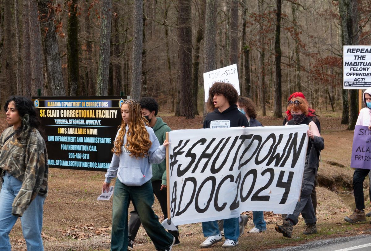 Protesters enter the grounds of the St. Clair Correctional Facility, as photographed on March 2, 2024. (Hustler Staff/Katherine Oung)