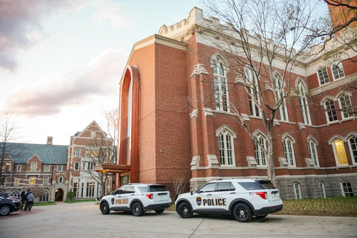 VUPD vehicles stationed outside of Kirkland Hall, as photographed on March 26, 2024 (Hustler Multimedia/Miguel Beristain)