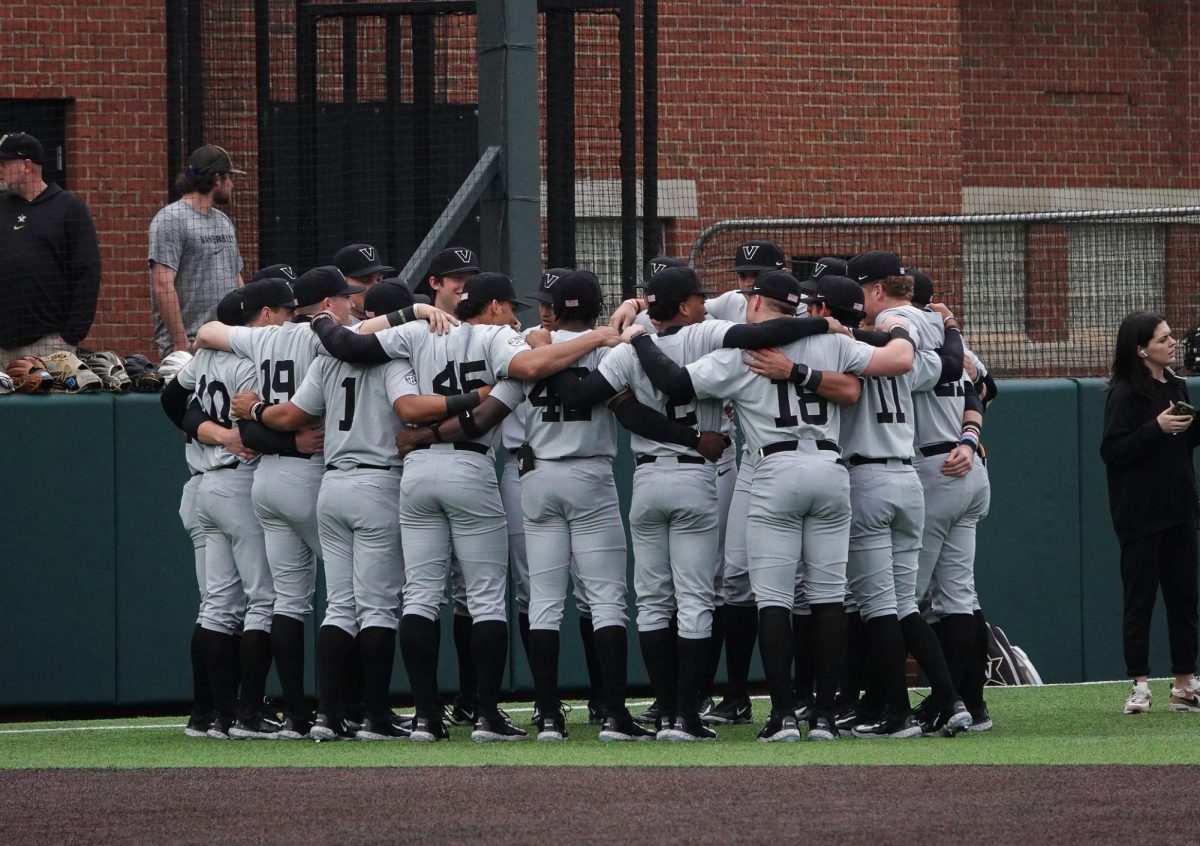 The VandyBoys gather in a huddle before the start of the game, as photographed on March 5, 2024. (Hustler Multimedia/Kasey Kautz)