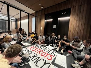 Student protestors occupying Kirkland Hall, as photographed on Mar 26, 2024 (Photo courtesy of Vanderbilt Divest Coalition)
