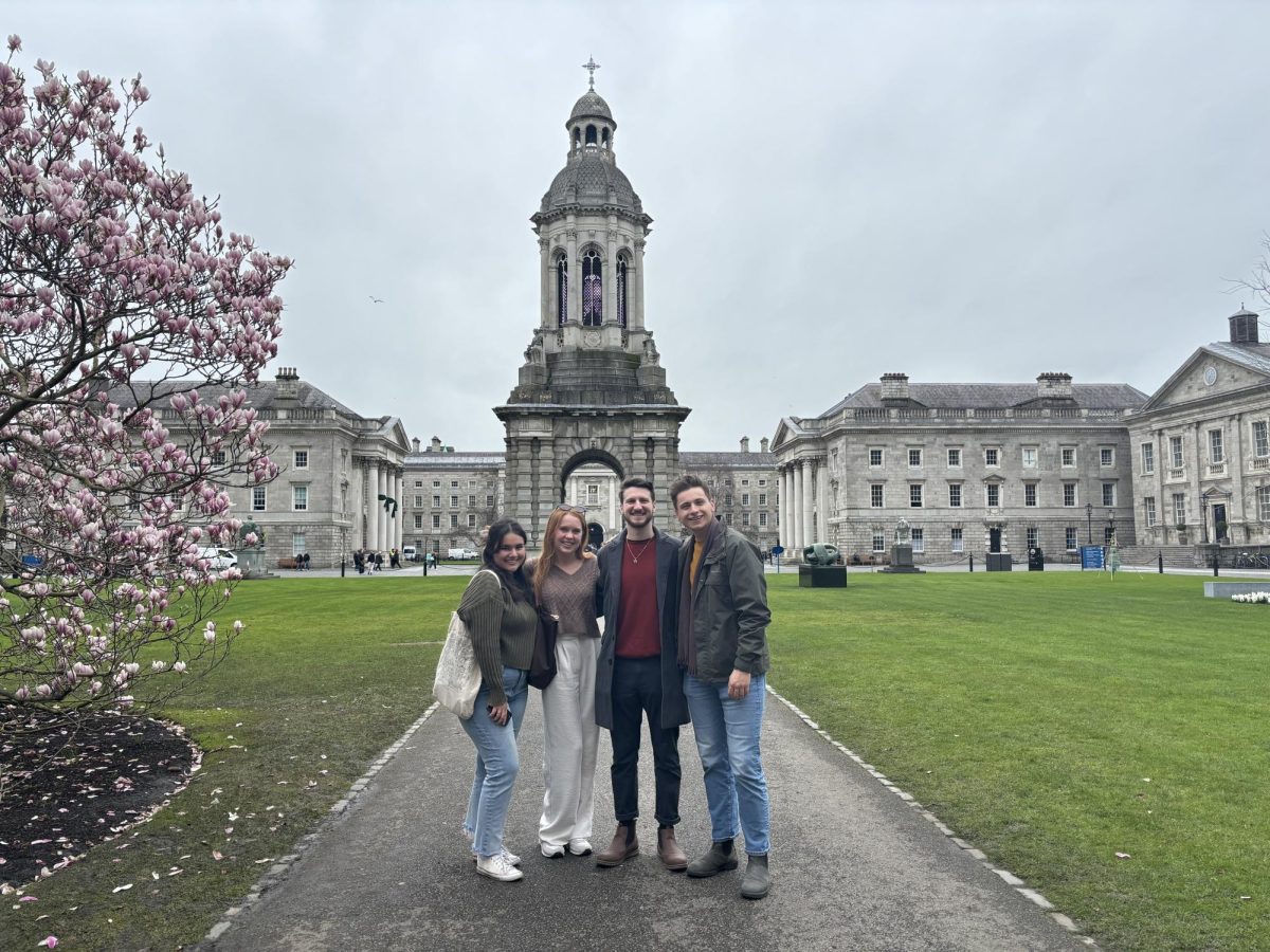 Four members of Vanderbilt’s debate team at the International Forensics Association’s International Speech and Debate Tournament in Dublin, Ireland, as photographed on March 12, 2024. (Photo courtesy of Ainsley Gill)