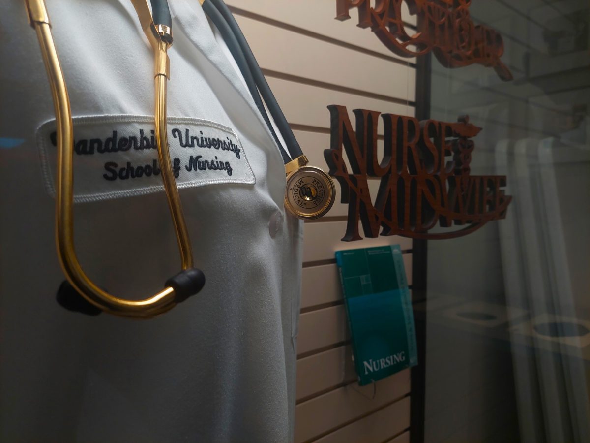 Model of a nursing outfit in the Vanderbilt School of Nursing, as photographed on March 18, 2024. (Hustler Multimedia/Isaac Ayala Vega)