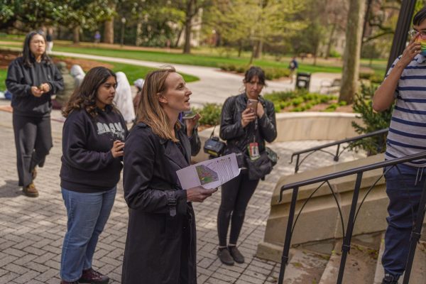 A university representative addresses the protesters at Kirkland Hall, as photographed on March 26, 2024. (Hustler Multimedia/Josh Rehders)