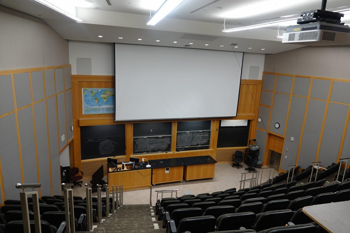 An empty lecture hall in the Stevenson Center, as photographed on Oct. 4, 2023. (Hustler Multimedia/Lana English)