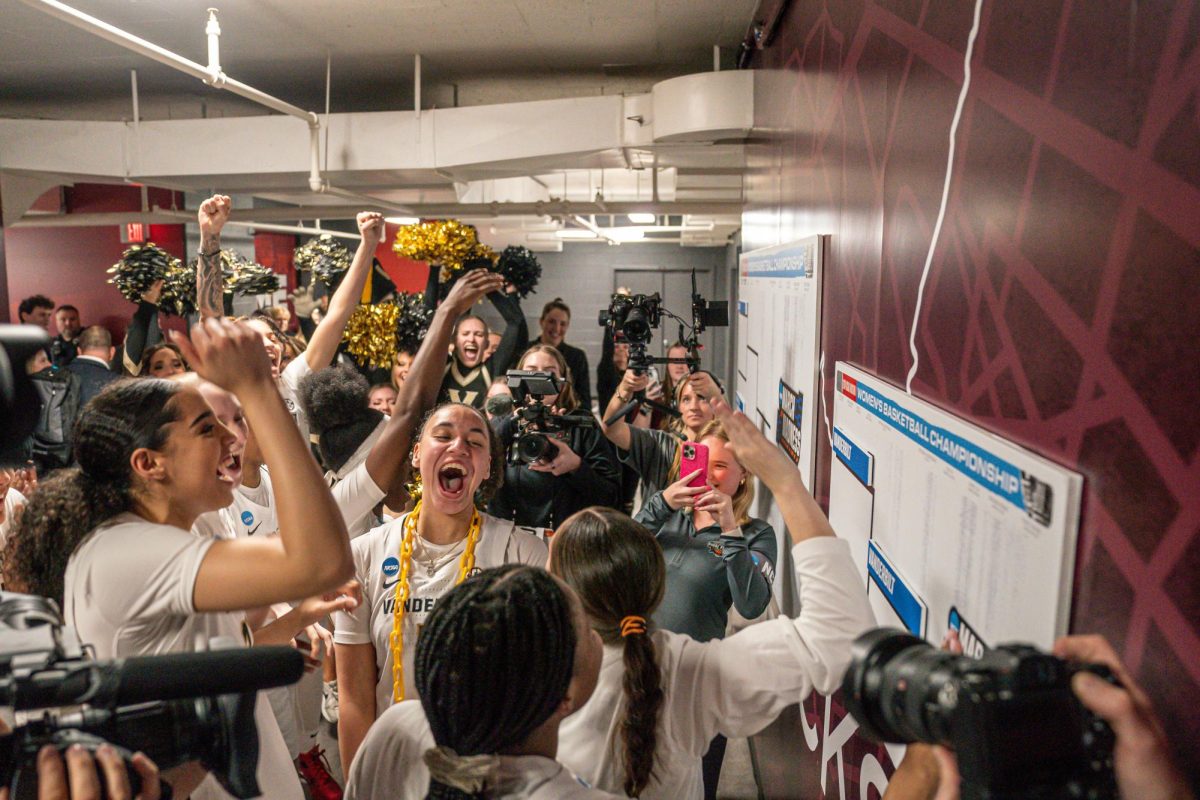 Vanderbilt celebrates their win over Columbia during the First Four of the NCAA Division I Womens Basketball Championship, as photographed on March 20, 2024. (Hustler Multimedia/Josh Rehders)
