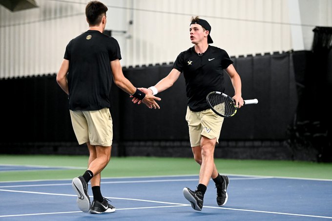 Two players on the Commodores celebrate in the win over Auburn as photographed on March 22 2024. (Photo courtesy of Vanderbilt athletics)
