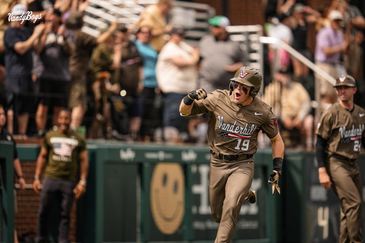 Troy LaNeve rounds the bases after a home run, as photographed on April 28, 2024. (Vanderbilt Athletics)