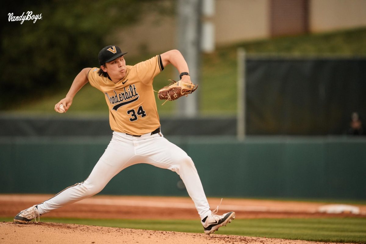 Brennan Seiber throwing a pitch against Lipscomb, as photographed on April 16, 2024. (Vanderbilt Athletics)