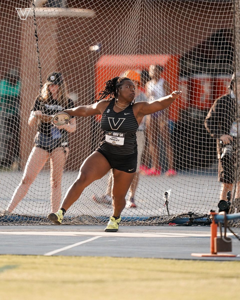 Graduate student Veronica Fraley placed first in the shot put and second in the discus, vaulting to her a tie for the Commissioners Cup. (Vanderbilt Athletics)