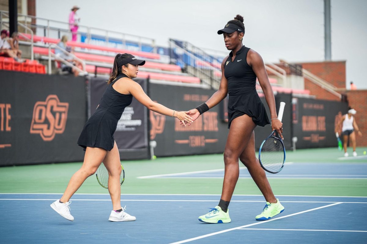 Célia-Belle Mohr and Anessa Lee compete in the NCAA Doubles semifinals, as photographed on May 23, 2023. (Vanderbilt Athletics) 