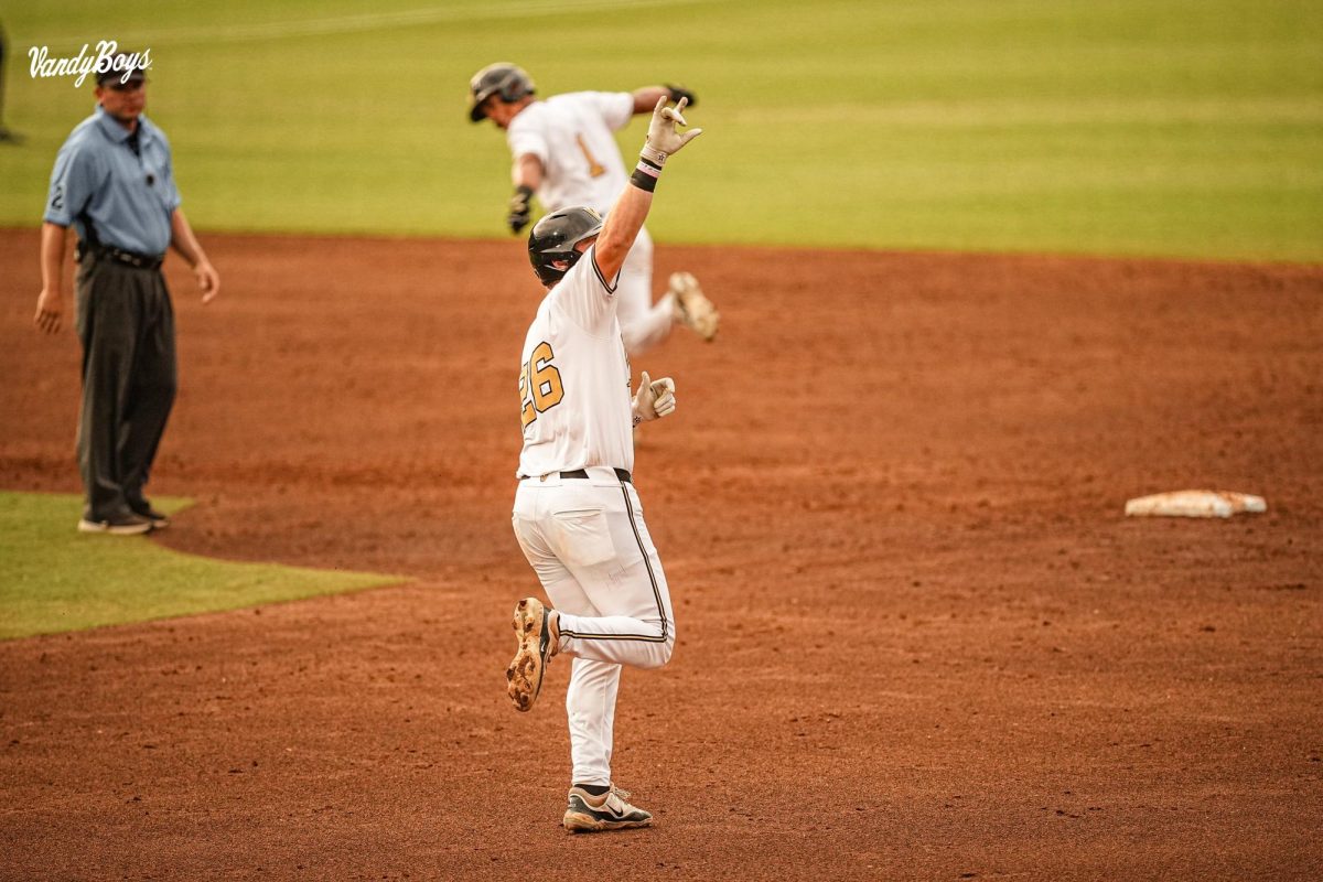 Braden+Holcomb+celebrates+a+two-run+home+run+during+Vanderbilts+loss+to+Tennessee%2C+as+photographed+on+May+25%2C+2023.+%28Vanderbilt+Athletics%29