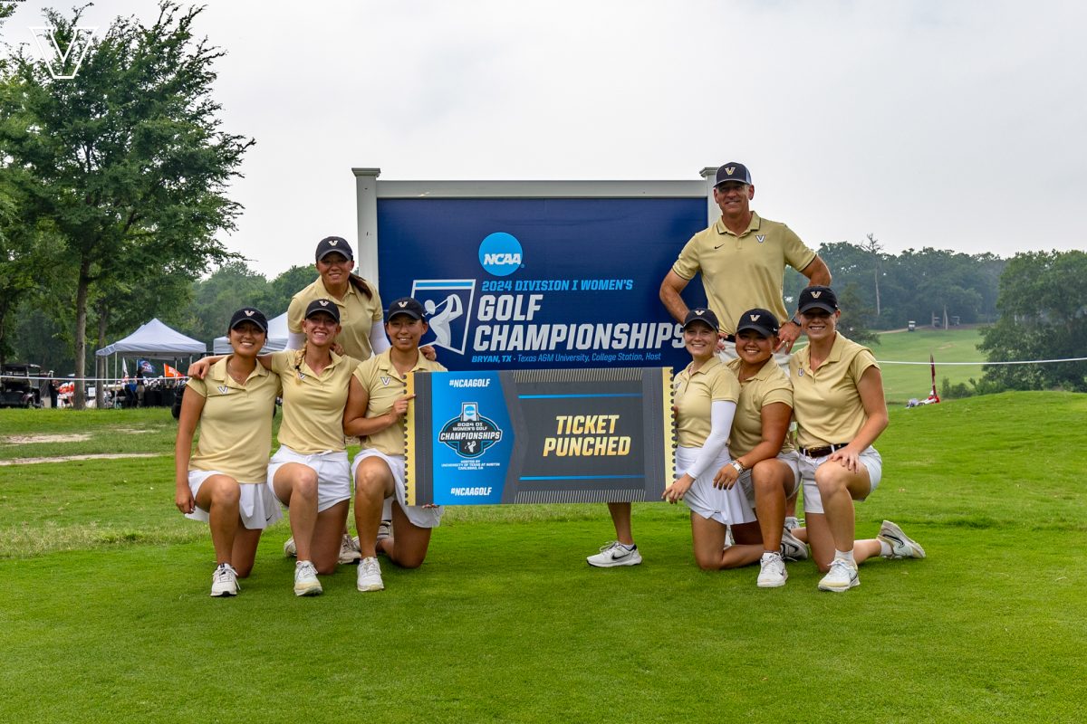 Vanderbilt Womens Golf poses with its ticket to the NCAA Championships, as photographed on May 8, 2023. (Vanderbilt Athletics) 