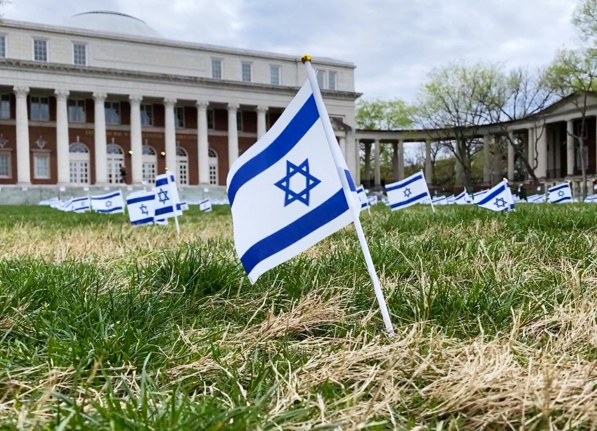 An+Israeli+flag+in+front+of+the+Wyatt+Center%2C+as+photographed+on+April+5%2C+2024.+%28Hustler+Multimedia%2FGeorge+Albu%29