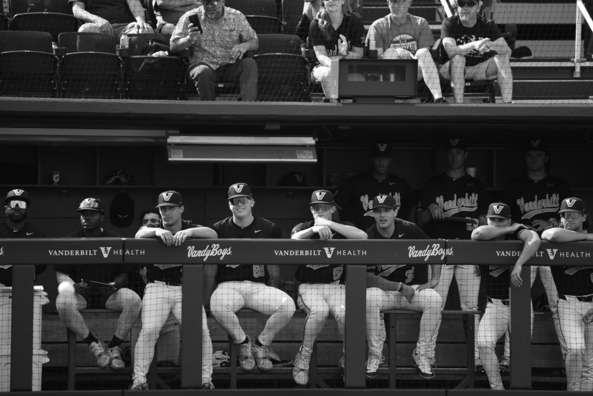 The+VandyBoys+watch+from+the+dugout%2C+as+photographed+on+April+27%2C+2024.+%28Hustler+Multimedia%2FAlondra+Moya%29