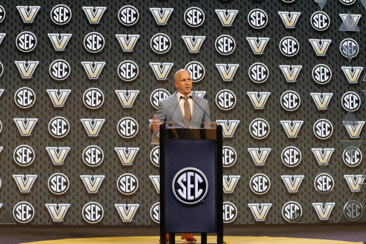 Vanderbilt Football head coach Clark Lea speaks to the media at the 2024 SEC Football Kickoff, Monday, July 15, 2024 at the Omni Dallas Hotel in Dallas, TX. (James D. Smith/SEC)