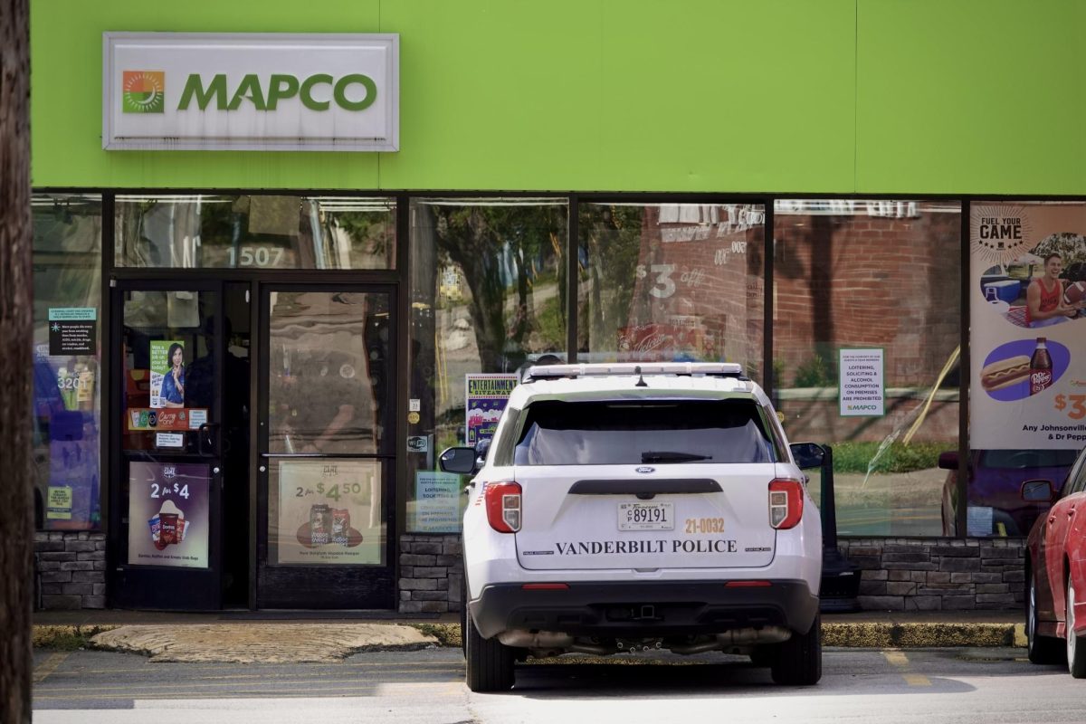 VUPD car parked outside MAPCO gas station on 21st Ave S, as photographed on Sept. 11, 2023. (Hustler Multimedia/Royce Yang)