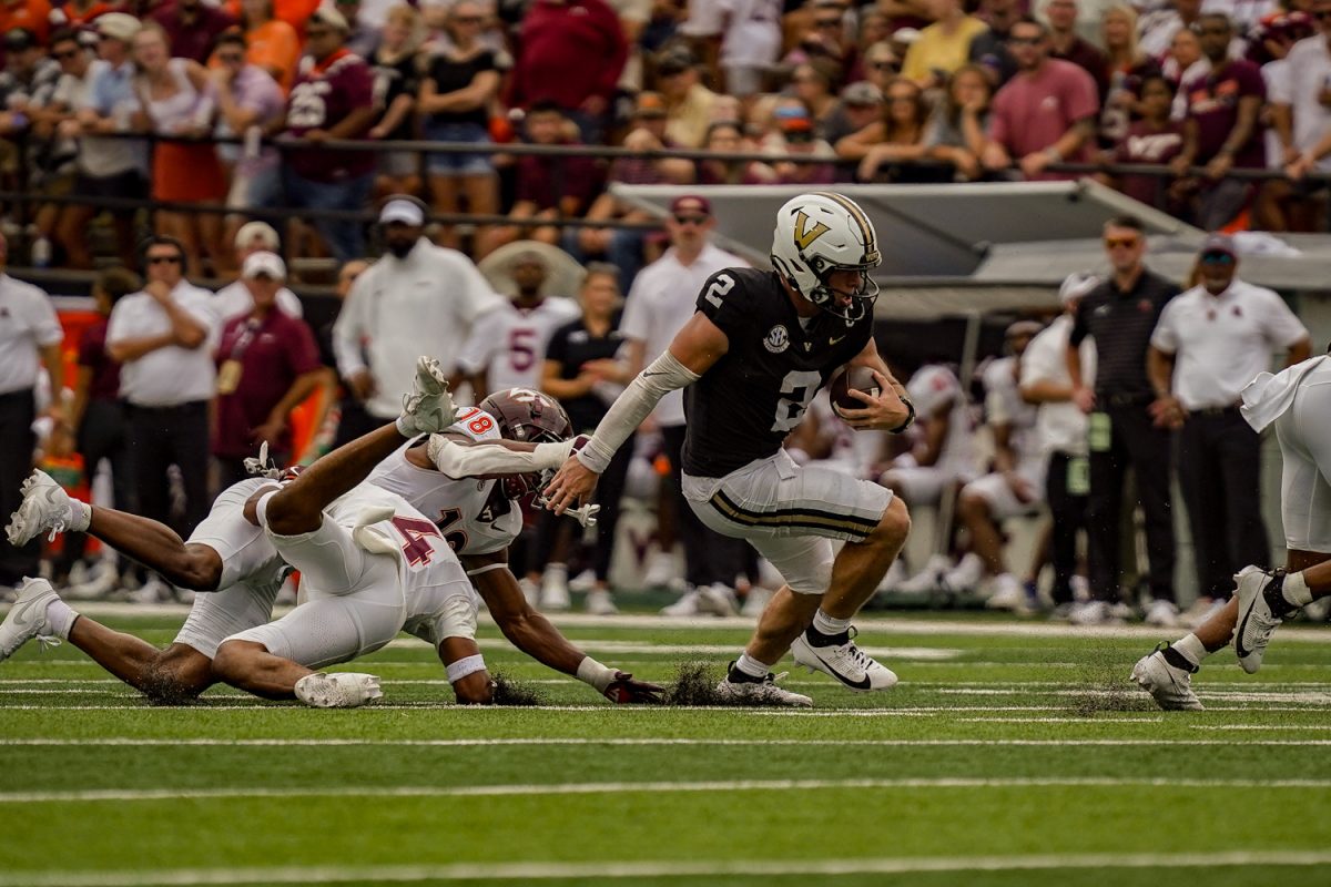 Diego Pavia scrambles during Vanderbilt's 34-27 win over Virginia Tech, as photographed on Aug. 31, 2024. (Hustler Multimedia/Miguel Beristain)