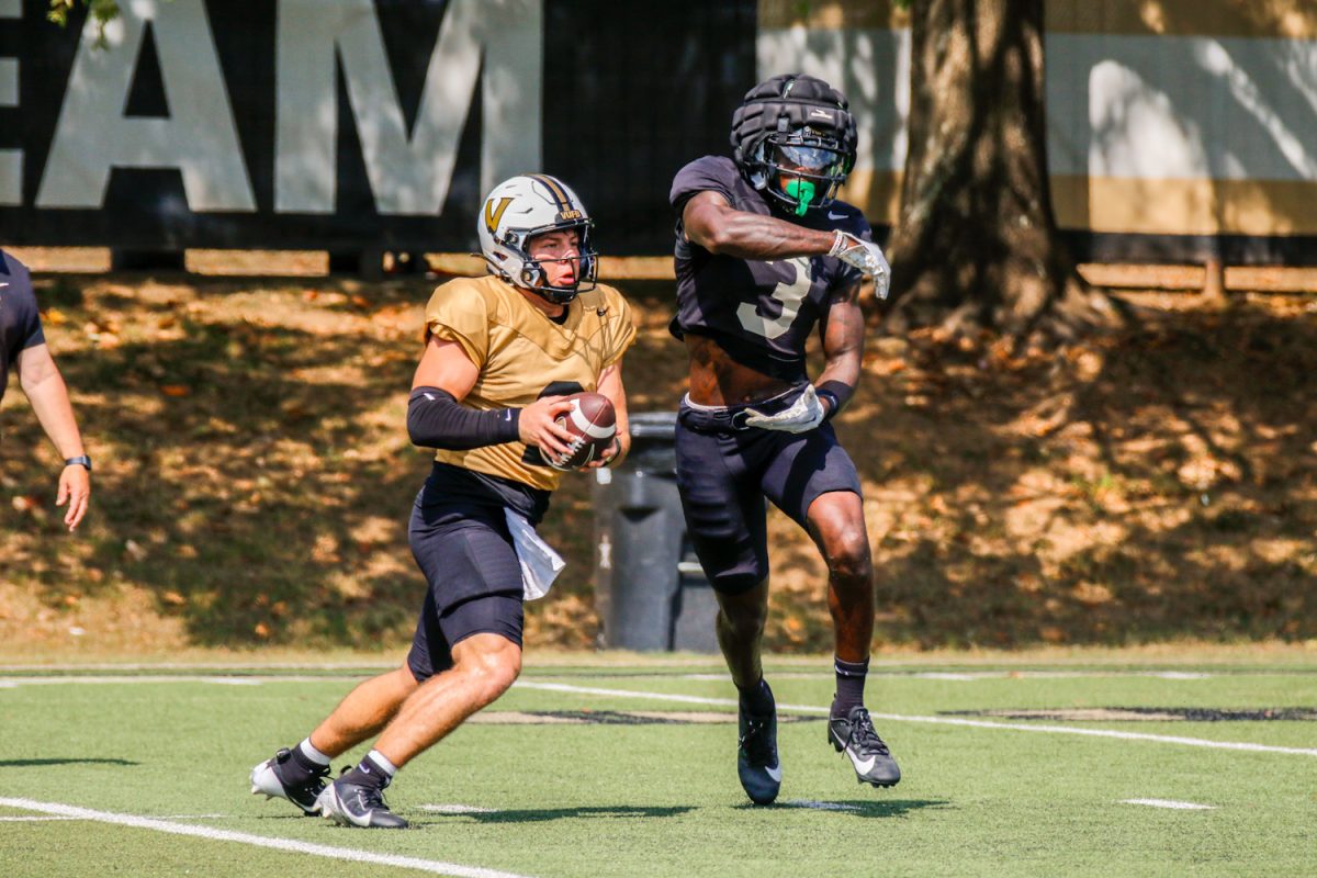 Vanderbilt's Diego Pavia scrambles with the ball, as photographed on August 20, 2024. (Hustler Multimedia/Barrie Barto)