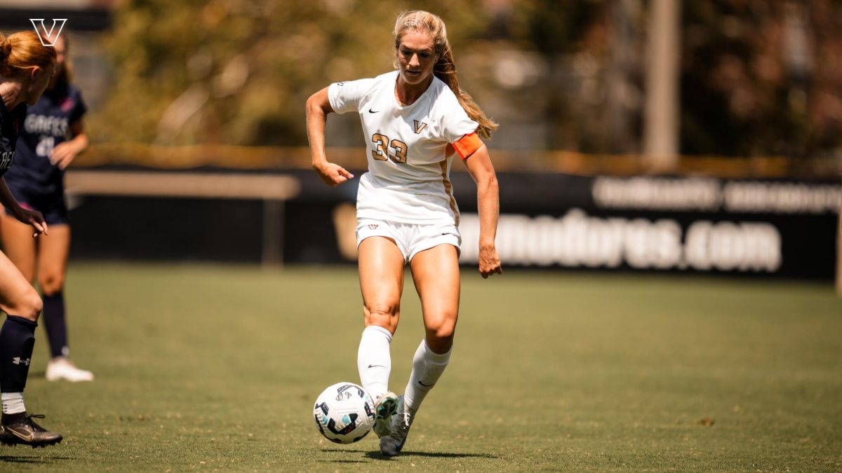 Vanderbilt's Abi Brighton dribbles the ball up field, as photographed on Aug. 25, 2024. (Vanderbilt Athletics)