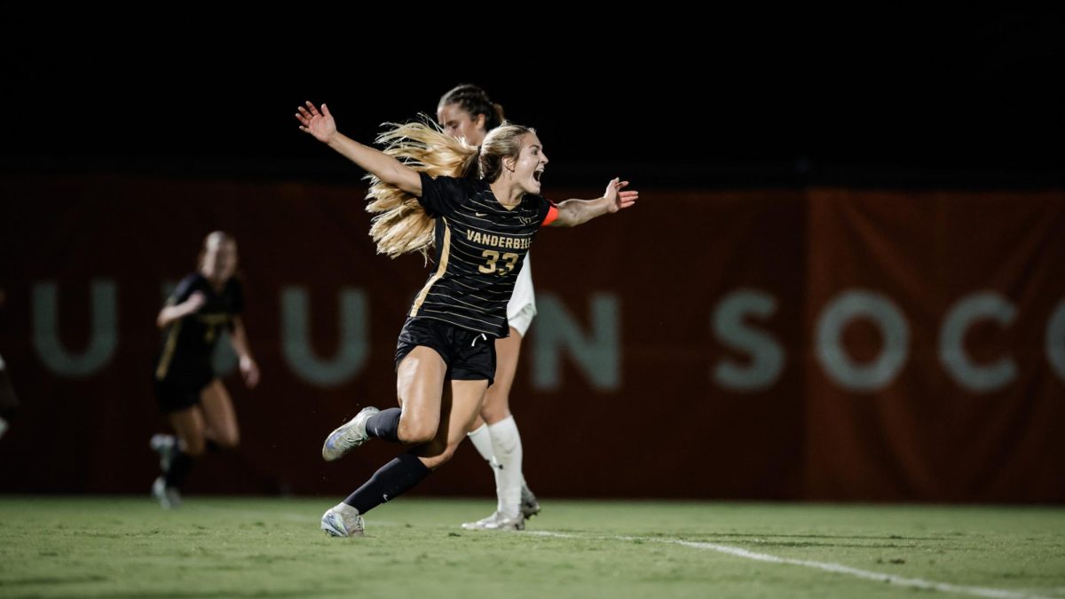 Abi Brighton celebrates her goal against Auburn, as photographed Sept. 20, 2024. (Vanderbilt Athletics)