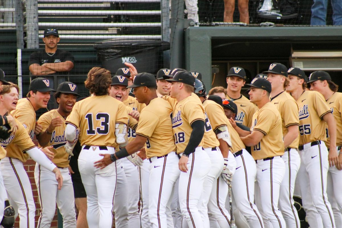 Jonathan Vastine celebrates a home run as photographed on Apr. 23, 2024. (Hustler Staff/Connor Campbell)