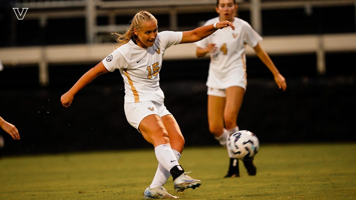 Sydney Watts kicks the ball, as photographed on Sept. 12, 2024. (Vanderbilt Athletics)