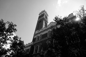 Black-and-white photograph of Kirkland Hall on a sunny day, as photographed on Aug 19, 2024. (Hustler Multimedia/George Albu)
