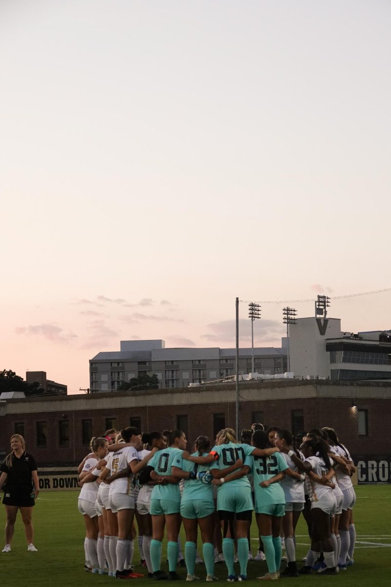 Vanderbilt huddles before their game against Kansas, as photographed on Sept. 5, 2024. (Hustler Multimedia/Lana English)