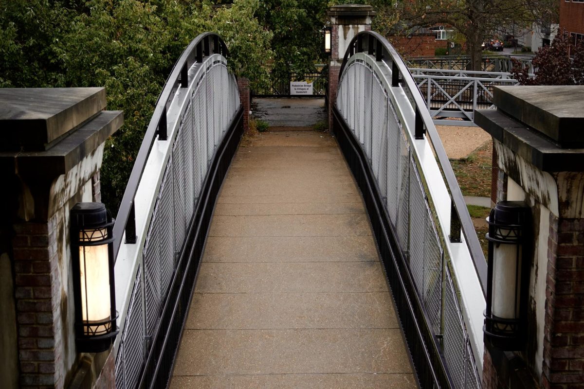 Unlike its more popular sibling not too far away on 21st Ave S, this pedestrian bridge to the Village at Vanderbilt remains rather lonely and has fallen into a state of partial dilapidation, as captured on Sept. 12, 2024. (Hustler Multimedia/Royce Yang)