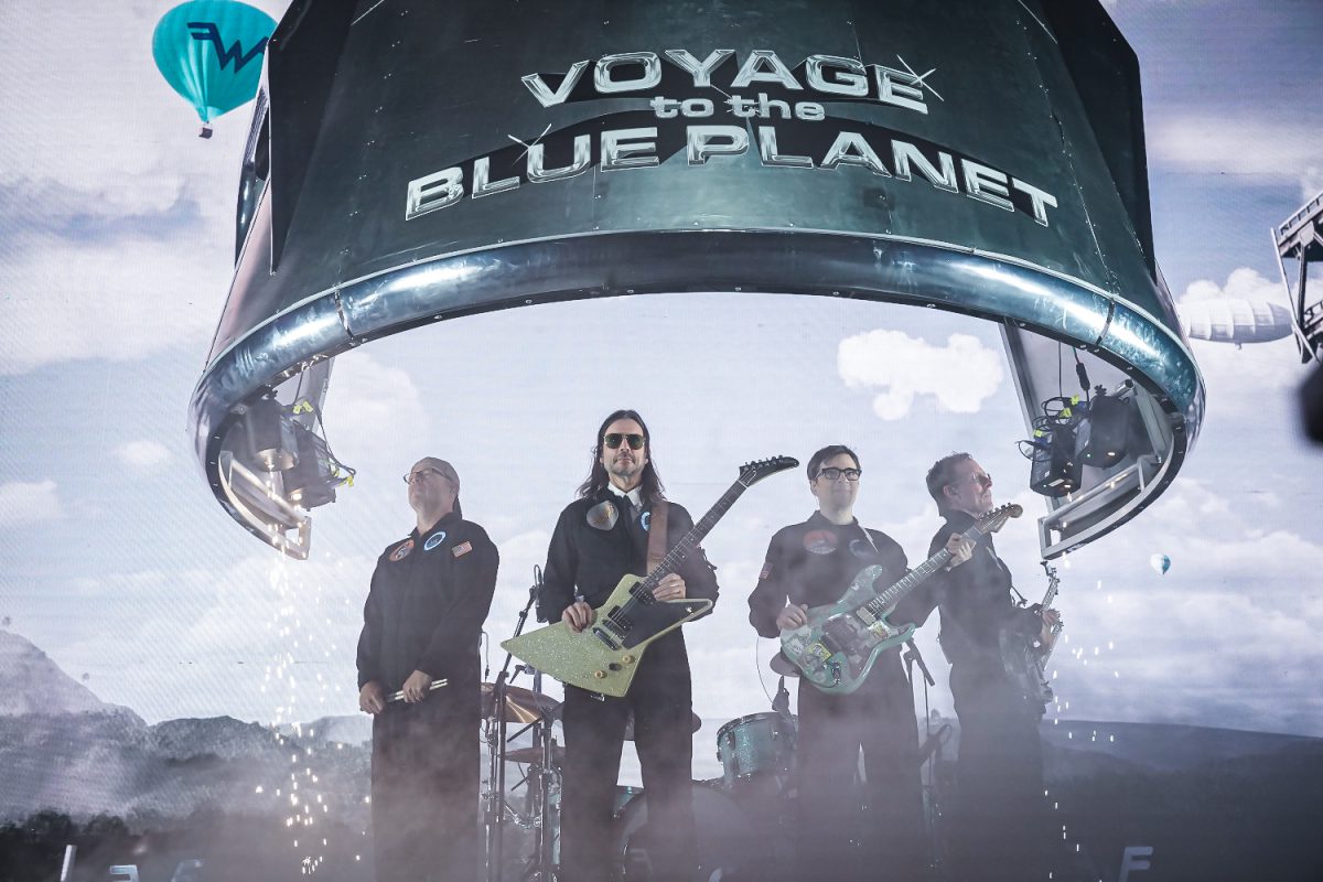 Weezer stands on the stage of Bridgestone Arena as the show begins, as captured on Sept. 17, 2024. (Hustler Multimedia/Miguel Beristain)