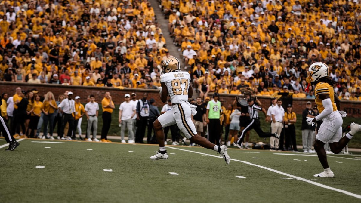 Joseph McVway gets behind Missouri's defense on a 65-yard touchdown, as photographed on Sept. 22, 2024. (Vanderbilt Athletics)