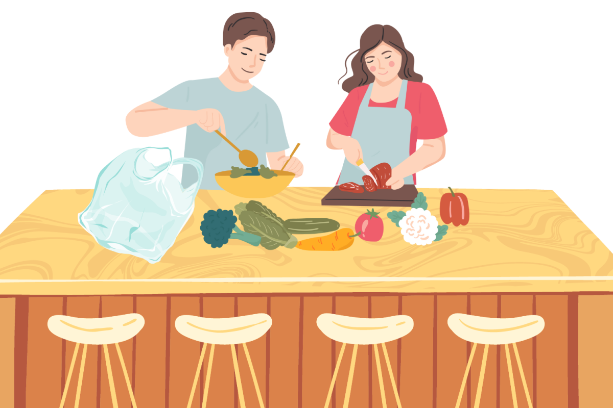 Graphic depicting two people cooking. (Hustler Multimedia/Abby Hoelscher)