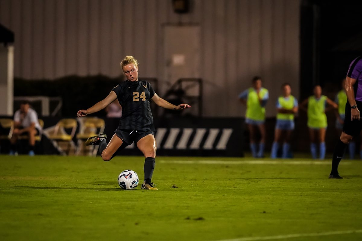 Courtney Jones delivers a strike during Vanderbilt's 3-0 win over Columbia, as photographed on Aug. 30, 2024. (Hustler Multimedia/Miguel Beristain)