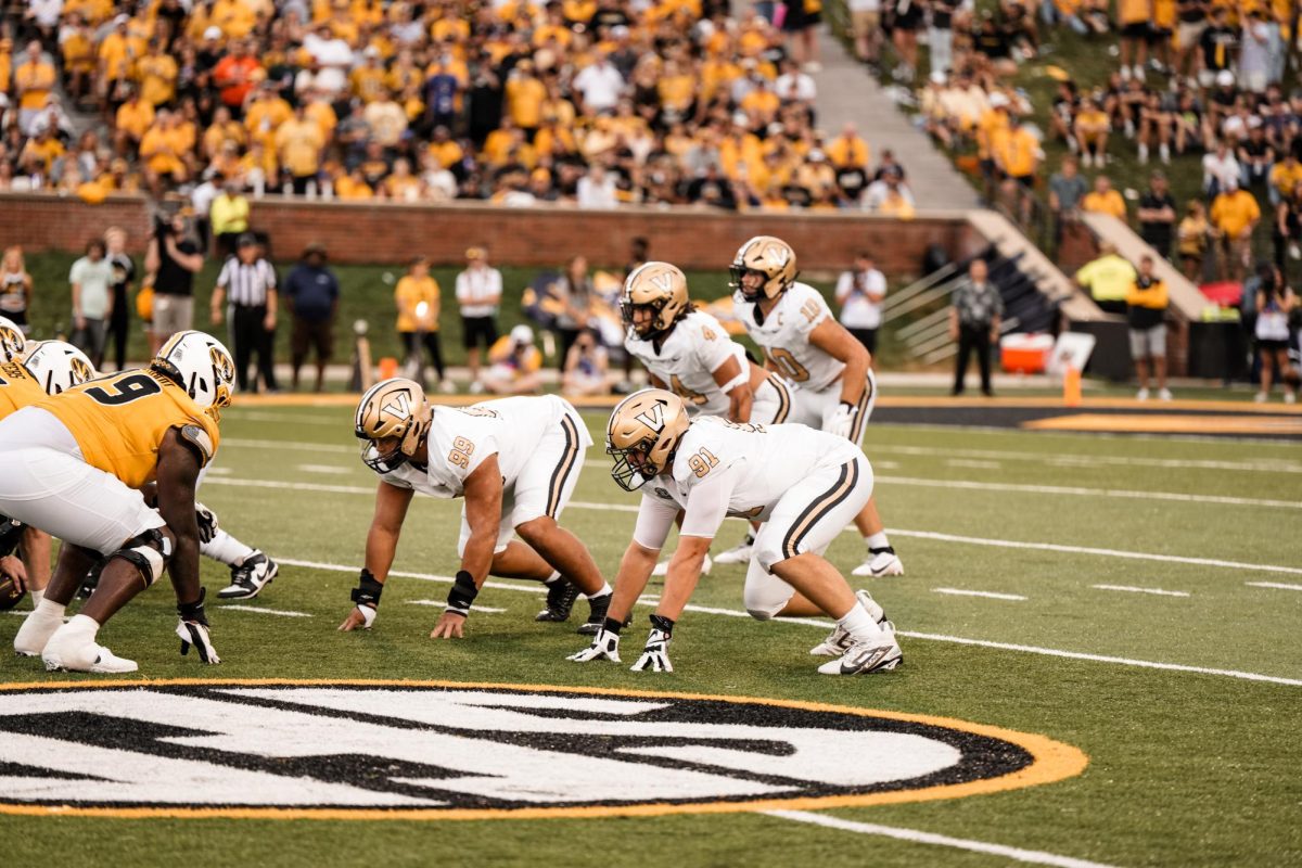 Vanderbilt's defense lines up before the snap against Missouri, as photographed on Sept. 21, 2024. (Vanderbilt Athletics)