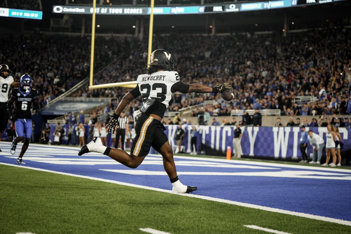 AJ Newberry waltzes into the end zone to give Vanderbilt an early lead against Kentucky, as photographed on Oct. 12, 2024. (Vanderbilt Athletics)