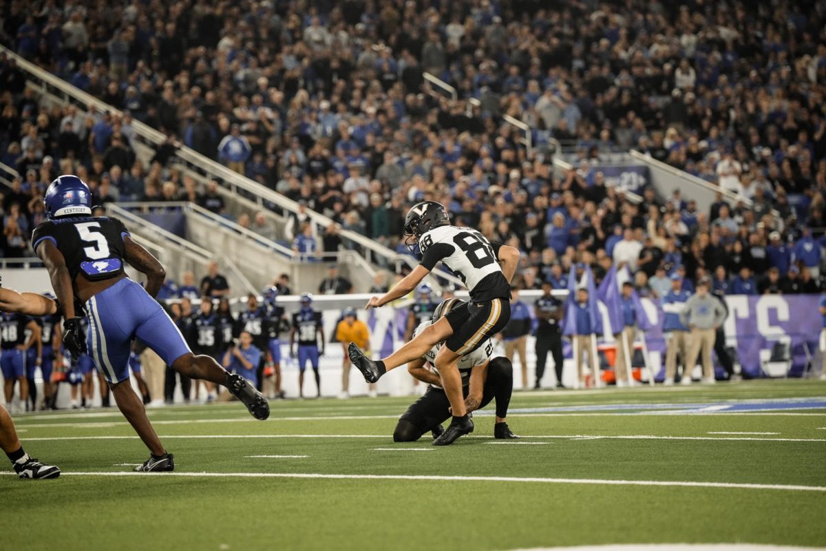 Brock Taylor connects on a kick, as photographed on Oct. 12, 2024. (Vanderbilt Athletics)