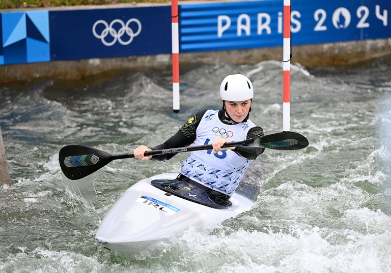 23 July 2024; Madison Corcoran during the Team Ireland canoe slalom training session at Vaires-Sur-Marne Nautical Stadium ahead of the 2024 Paris Summer Olympic Games in Paris, France. Photo by Stephen McCarthy/Sportsfile