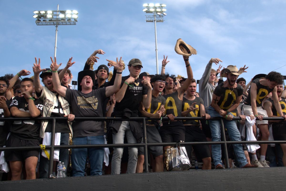 Vanderbilt students cheer in the student section during the Texas game, as photographed Oct. 26, 2024. (Hustler Multimedia/Jackson Blunt)