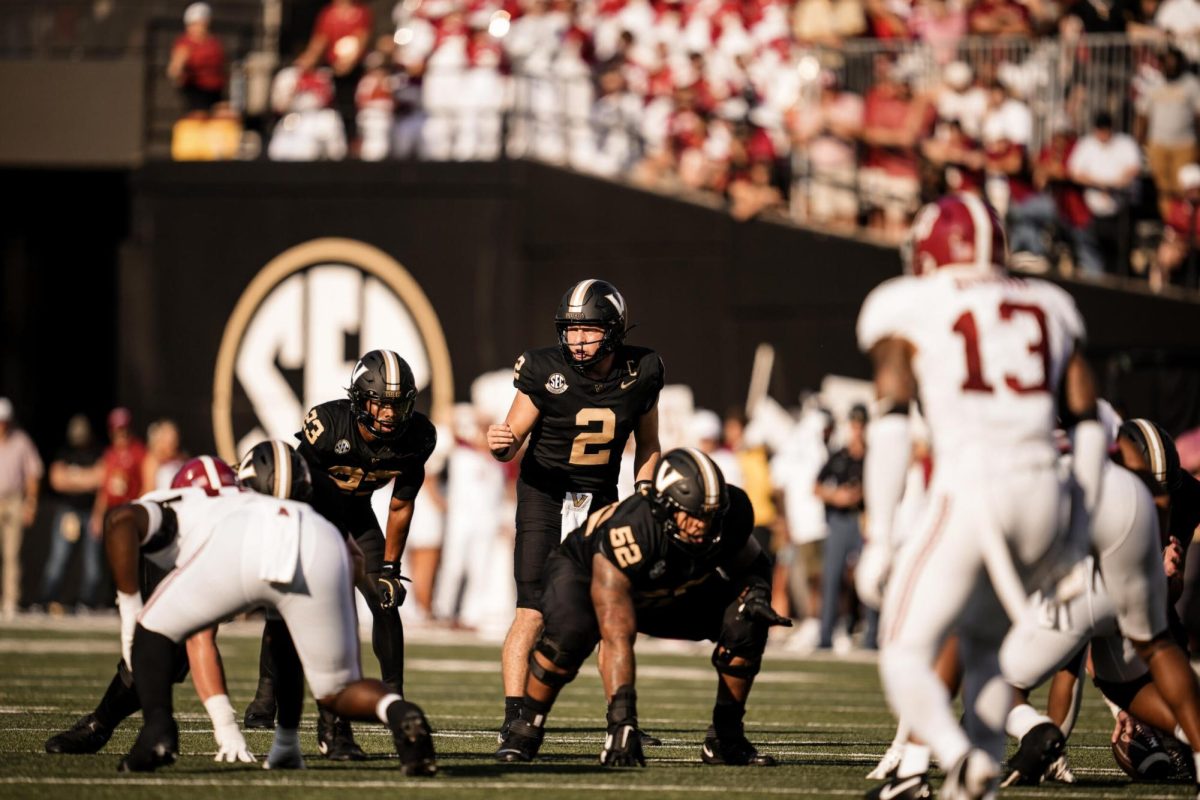 Diego Pavia lines up for a snap against Alabama, as photographed on Oct. 5, 2024. (Vanderbilt Athletics)