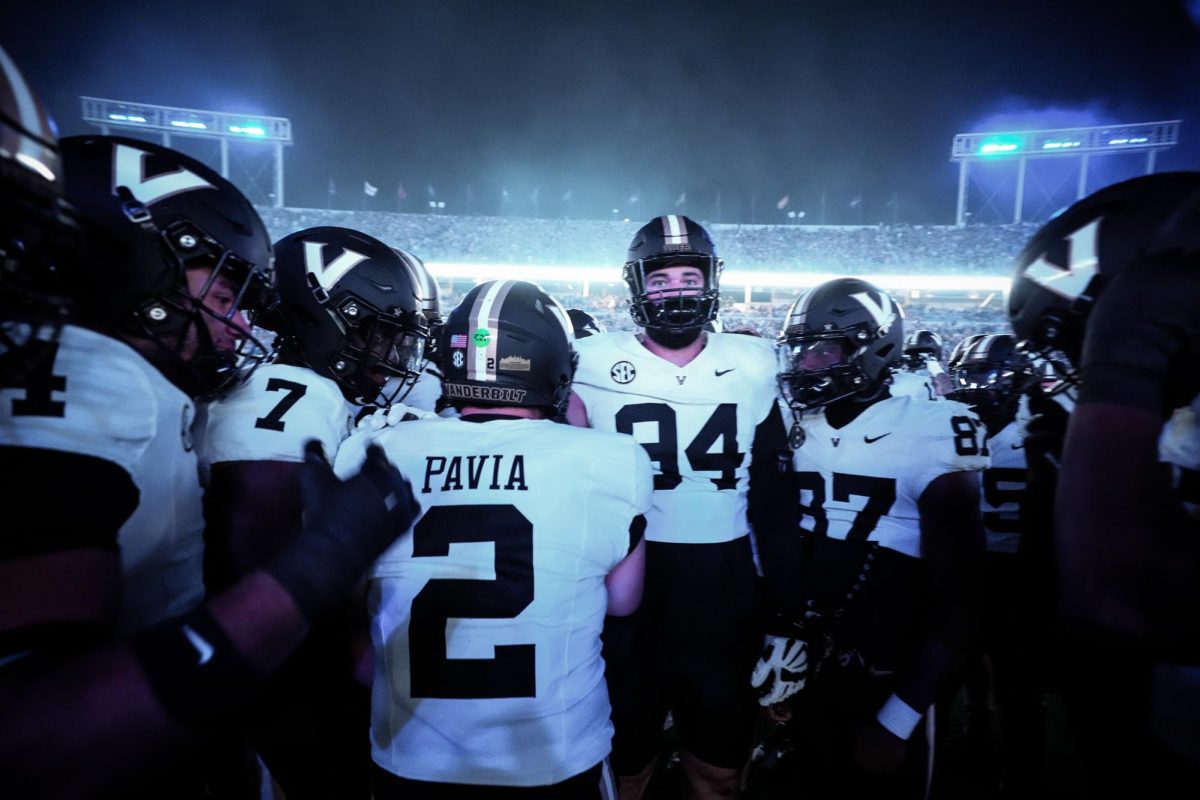 Vanderbilt Football huddles up before its game against Kentucky, as photographed on Oct. 12, 2024. (Vanderbilt Athletics)