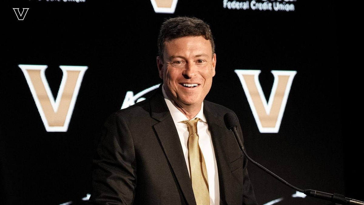 Vanderbilt head coach Mark Byington addresses the media at his introductory press conference, as photographed on March 28, 2024. (Vanderbilt Athletics)