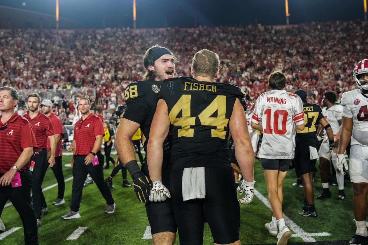 Vanderbilt players celebrate on the field following upset over No. 1 Alabama, as photographed on Oct. 5, 2024. (Hustler Multimedia/Nikita Rohila)