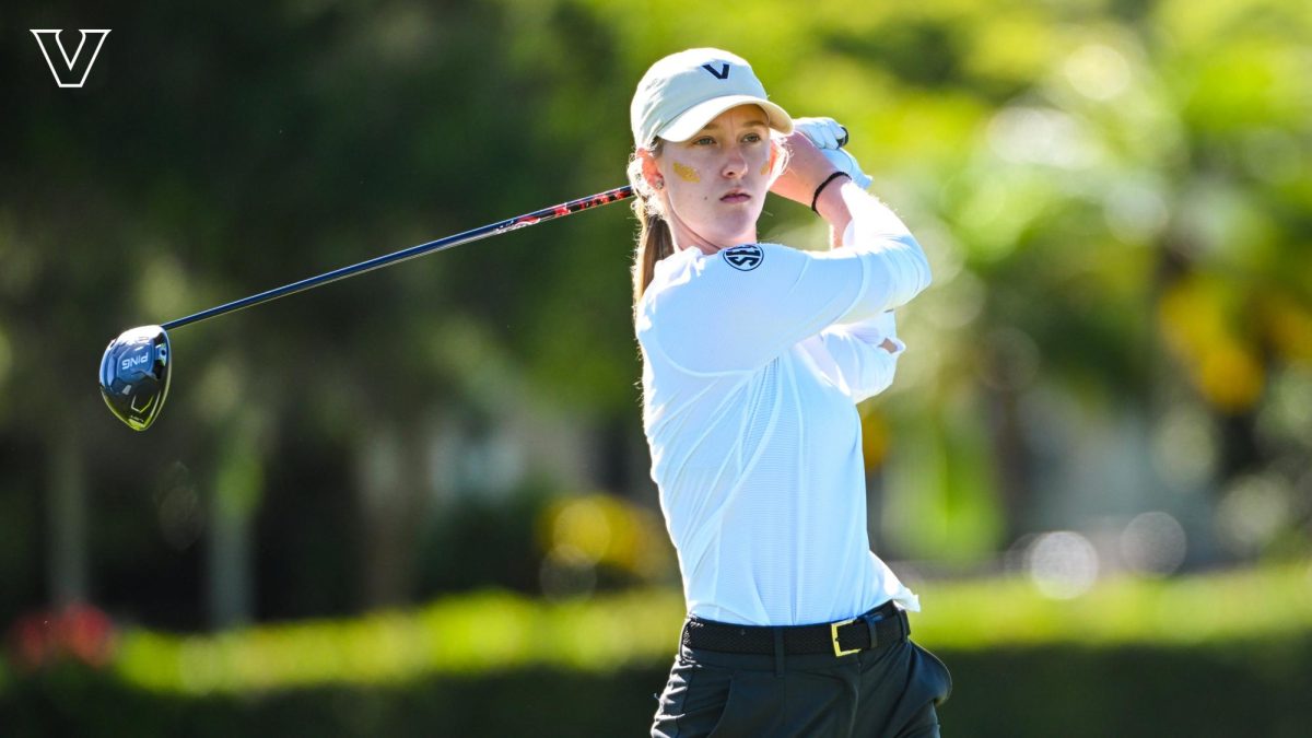 Vanderbilt player swings a driver, as photographed on April 13, 2024. (Vanderbilt Athletics)