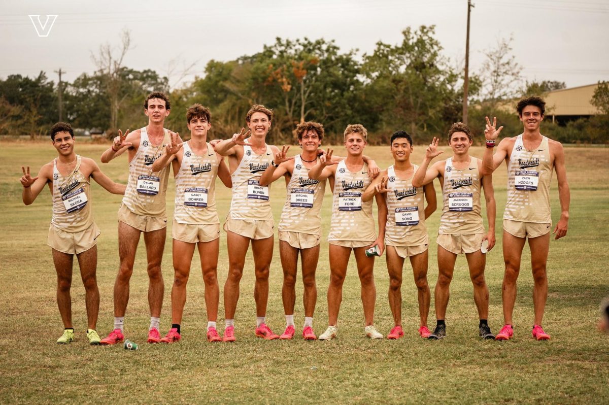 Vanderbilt Men's Cross Country lines up after competing at the SEC Championships, as captured on Nov. 1, 2024. (Vanderbilt Athletics)