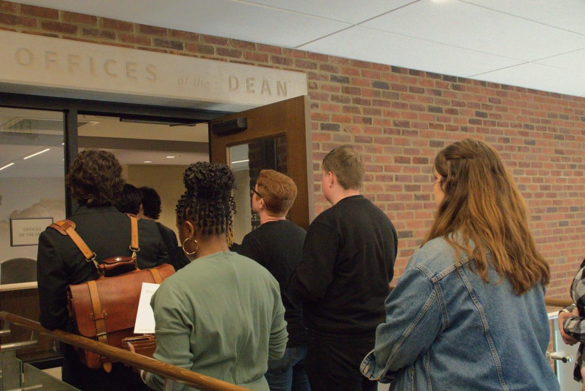 Graduate students enter the office of the dean of Vanderbilt Divinity School, as photographed on Oct. 30, 2024. (Hustler Multimedia/Tasfia Alam)