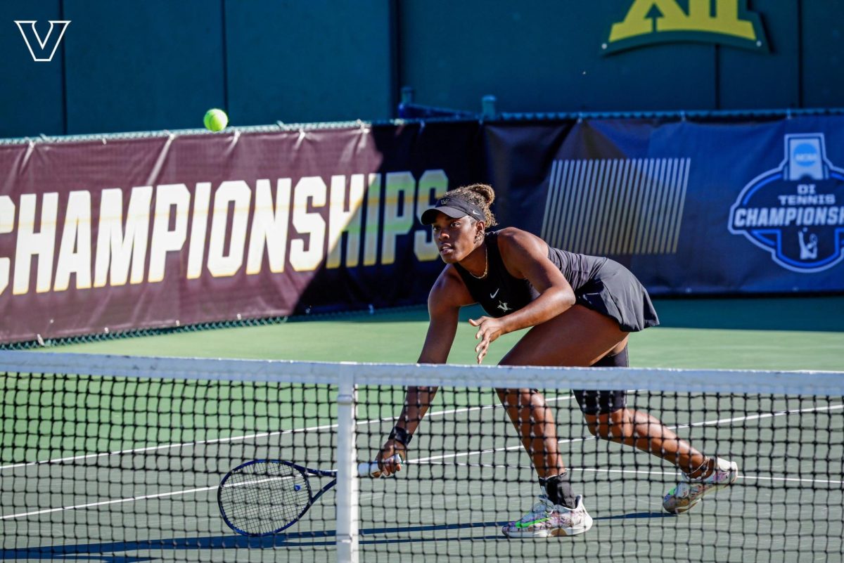 Vanderbilt's Celia Belle-Mohr prepares to strike a ball, as photographed on Nov. 21, 2024. (Vanderbilt Athletics)